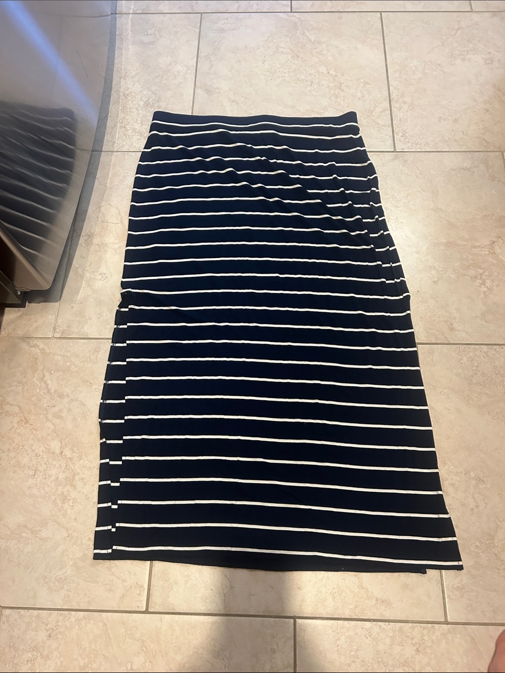 Reitmans Navy and White Striped Midi Skirt